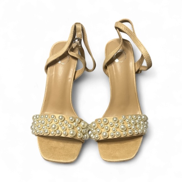 Romy Shoes - Romy Tan Sandals with Pearl Accents